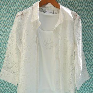 NWT 3/4 Sleeve White Blouse and Tank Top 2 piece Set size 8 Alfred Dunner